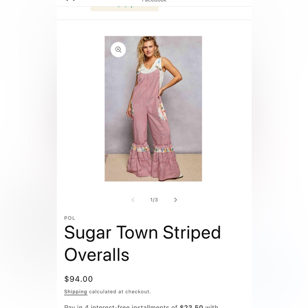POL Red and White Striped Jumpsuit with Floral Accents